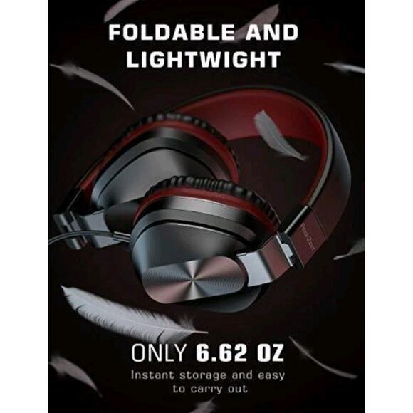 PeohZarr On-Ear Headphones with Microphone, Lightweight Folding Stereo Bass Red - Picture 9 of 10